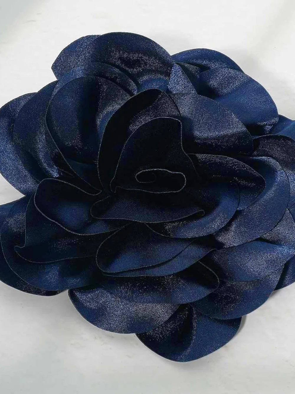 Navy Oversized Fabric Camellia Flower Brooch Pin Hairpin 3D Womens Statement